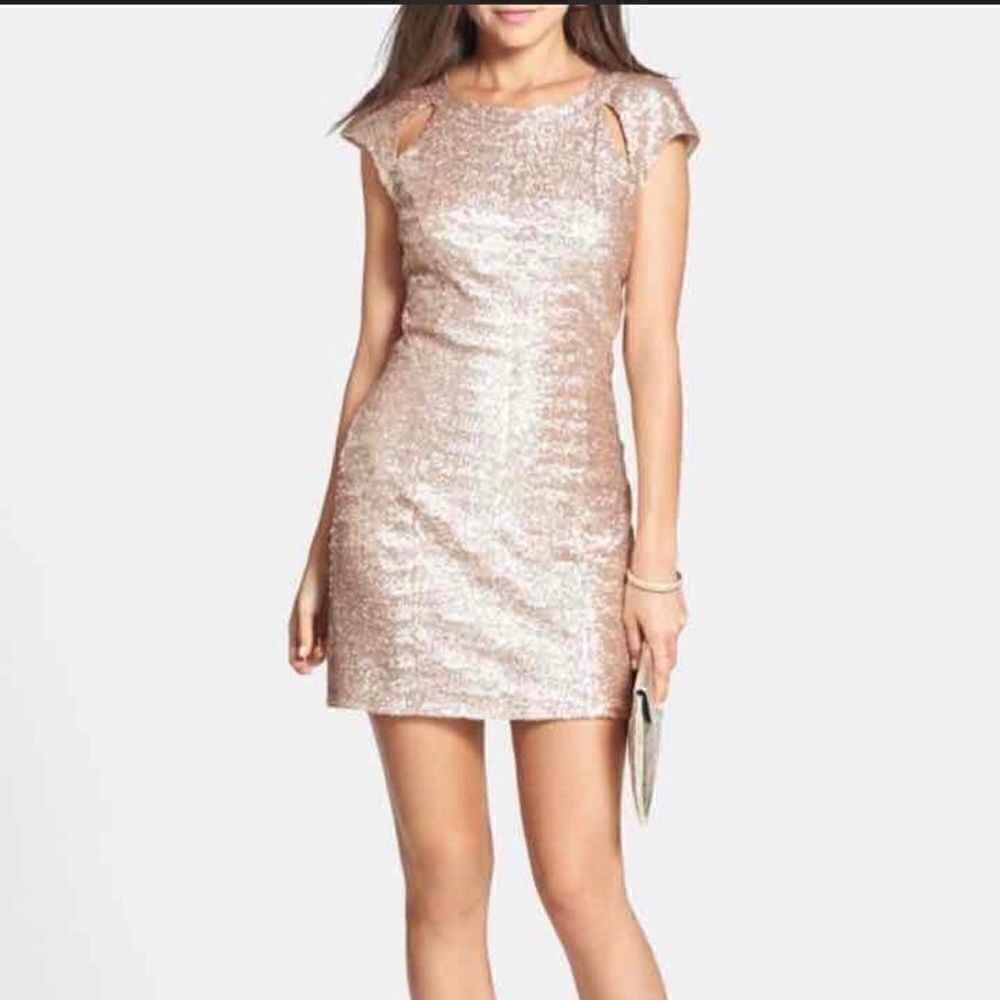 Trixxi rose gold allover sequin cutout mini dress